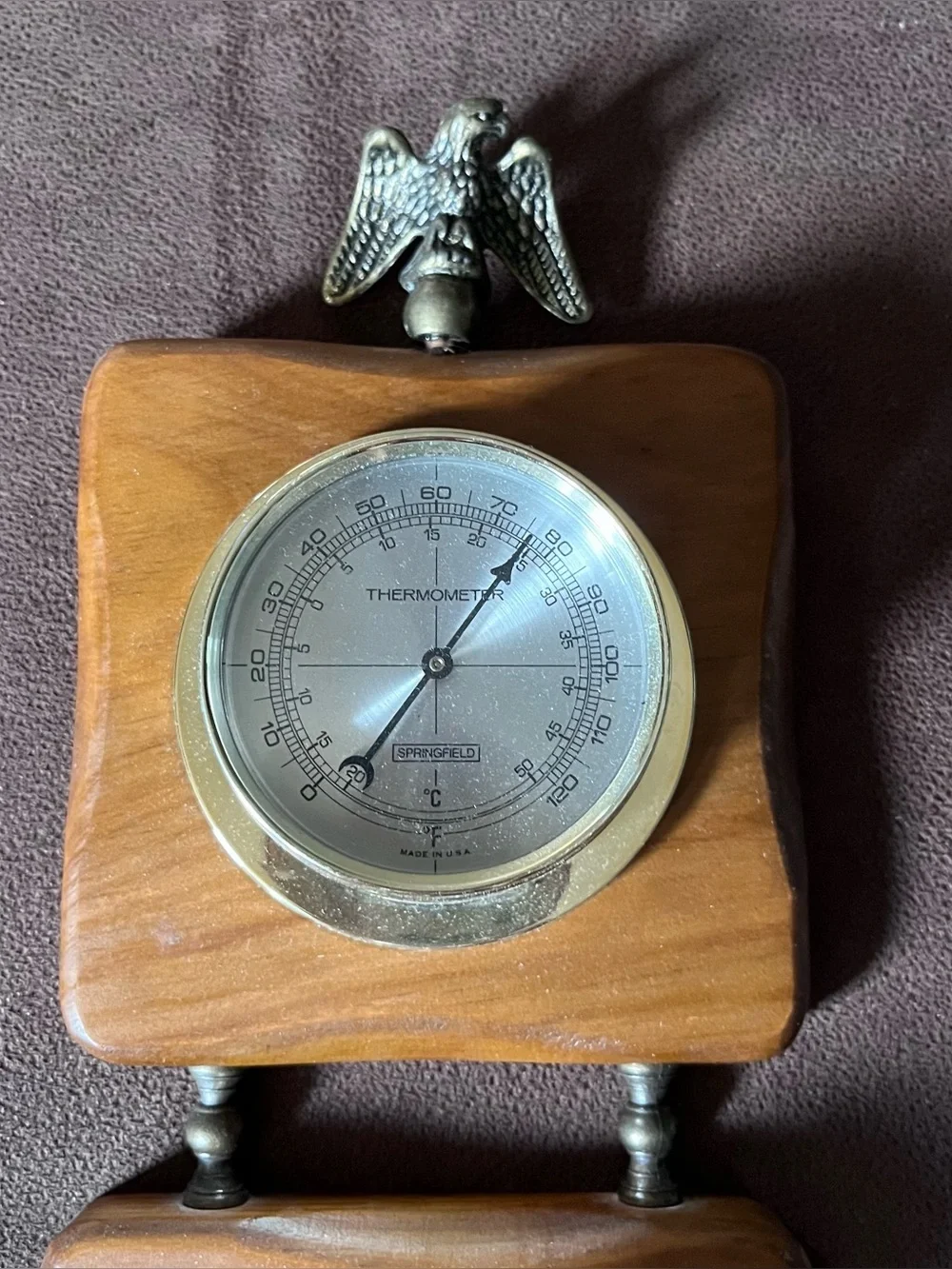 VTG Springfield  Weather Station Barometer Thermometer Humidity Wood with Eagle